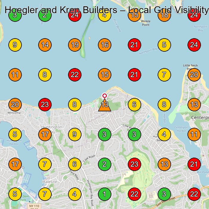 Hoegler and Kren Builders Custom Home Builder GeoGrid ranking map for Huntington NY